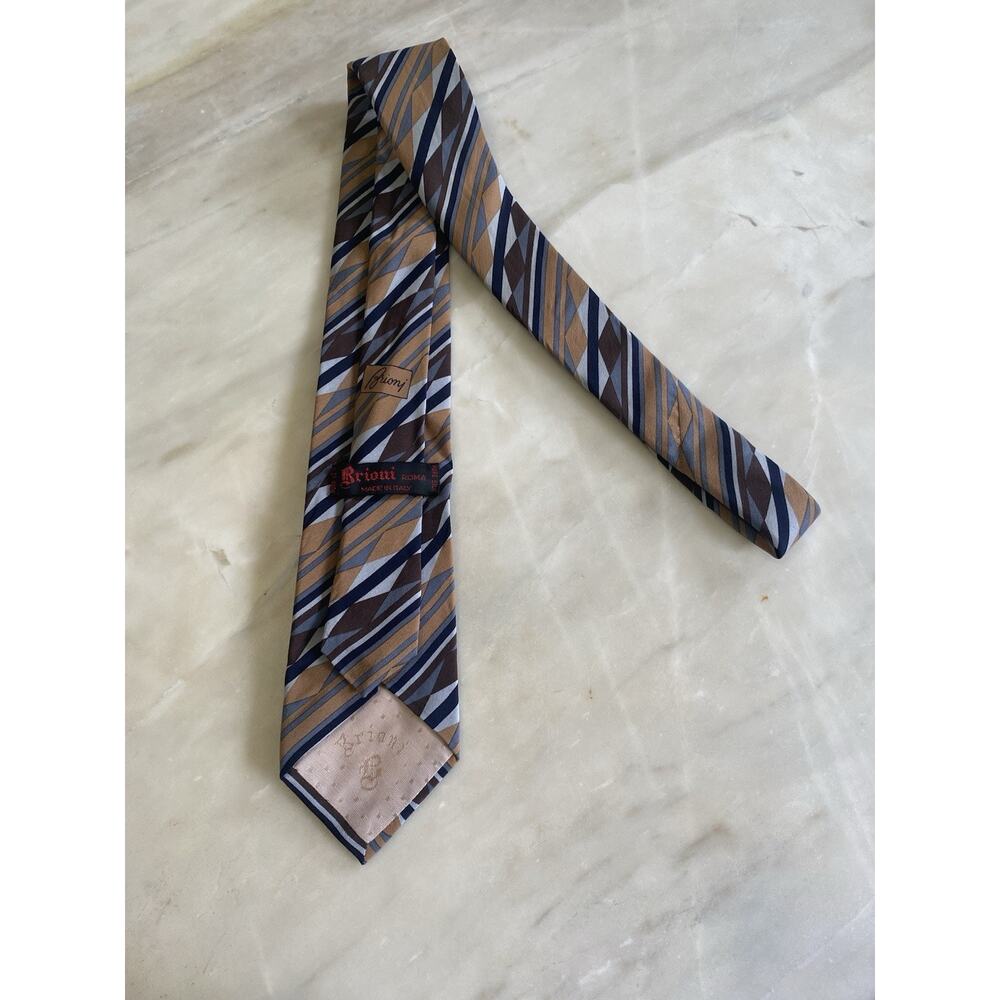Brioni Brown Striped geometric Luxury Designer Silk Tie vintage Italy - Picture 4 of 6
